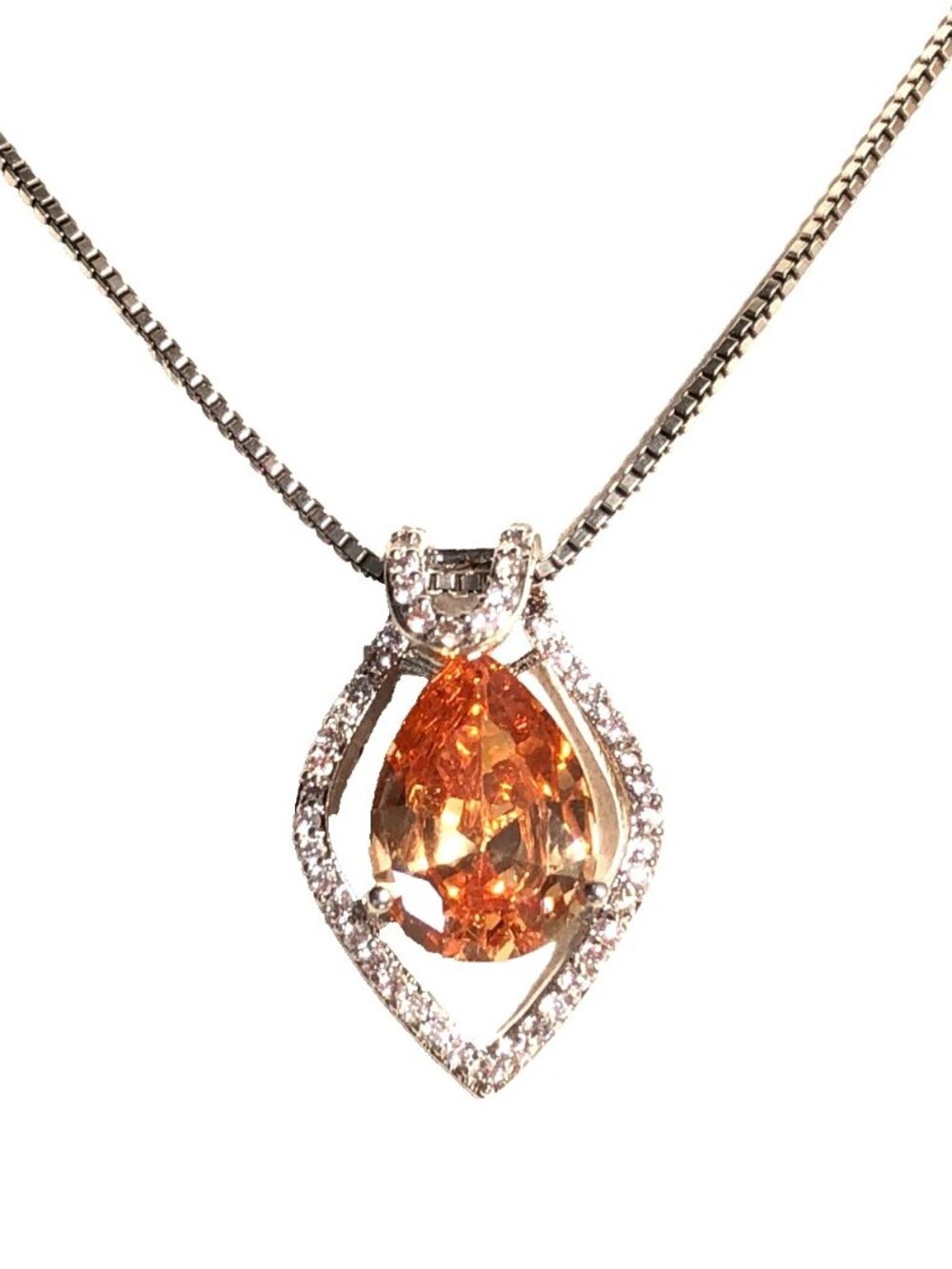 Imperial Topaz Created Crystal Accents Sterling Necklace w 18" Italian Box Chain